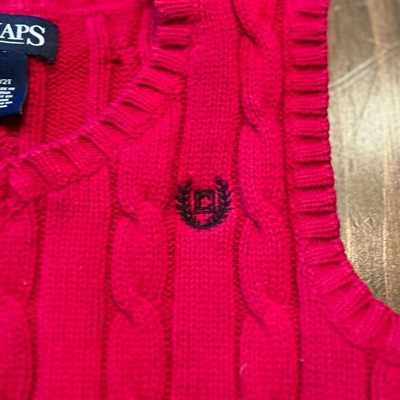 ⭐️Chaps Ralph Lauren Cotton Red Cable Knit Sweater Vest Toddler Sz 2T Chest Logo - Picture 2 of 6
